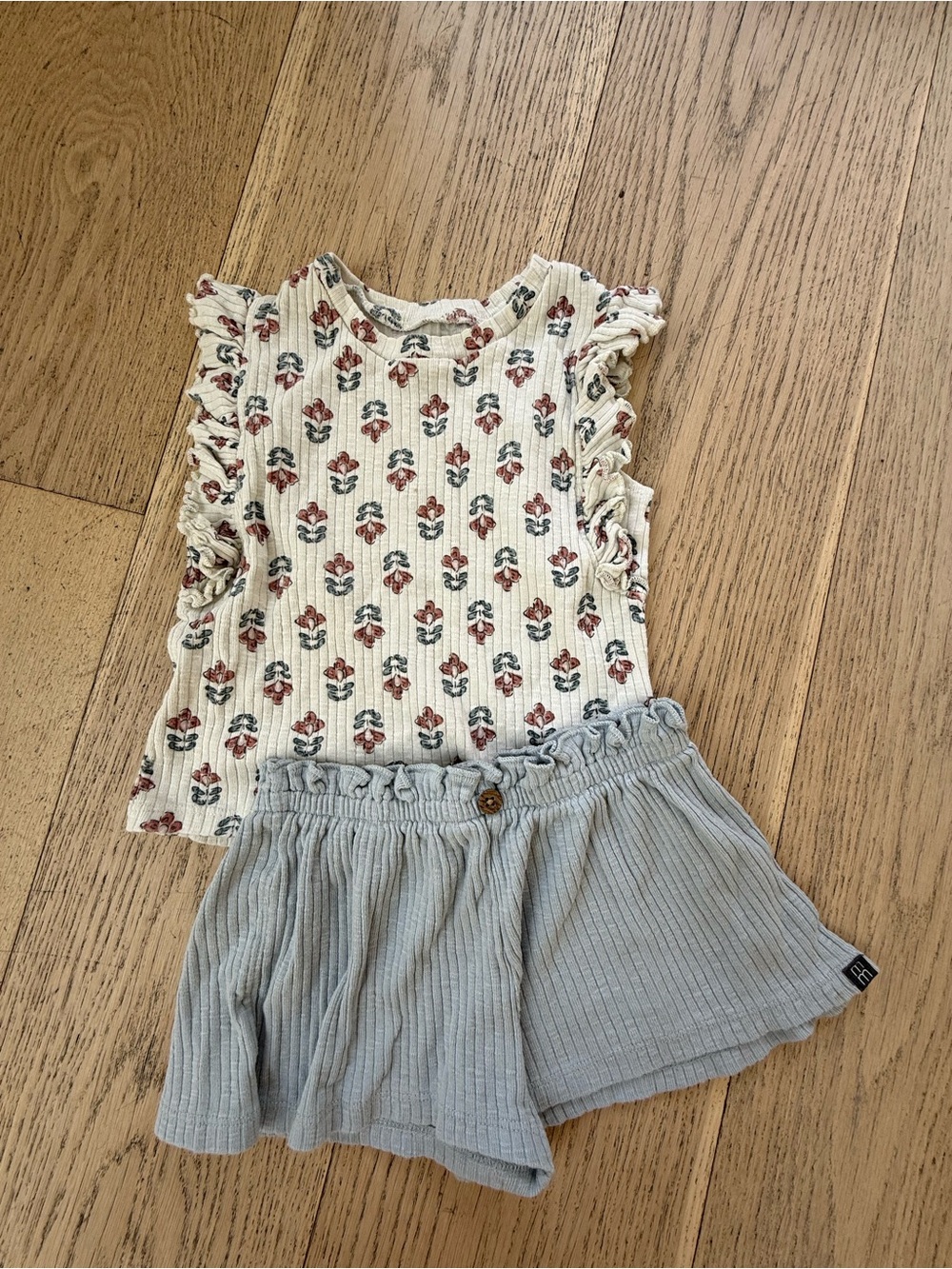 Girls Cream Floral Ruffle Tank Top - Lightweight Summer Shirt